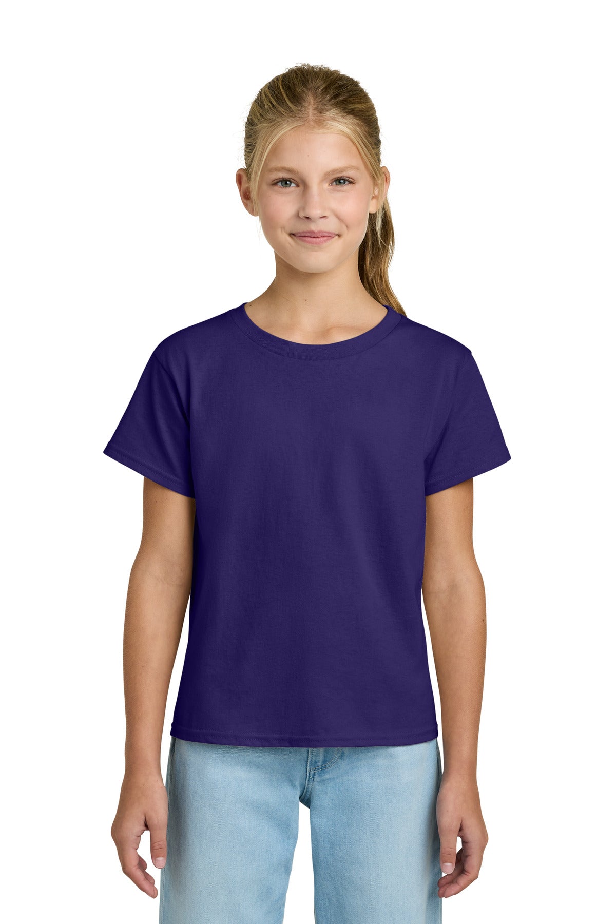 Front View of Purple Gildan Youth Light Cotton Tee 3000B plain