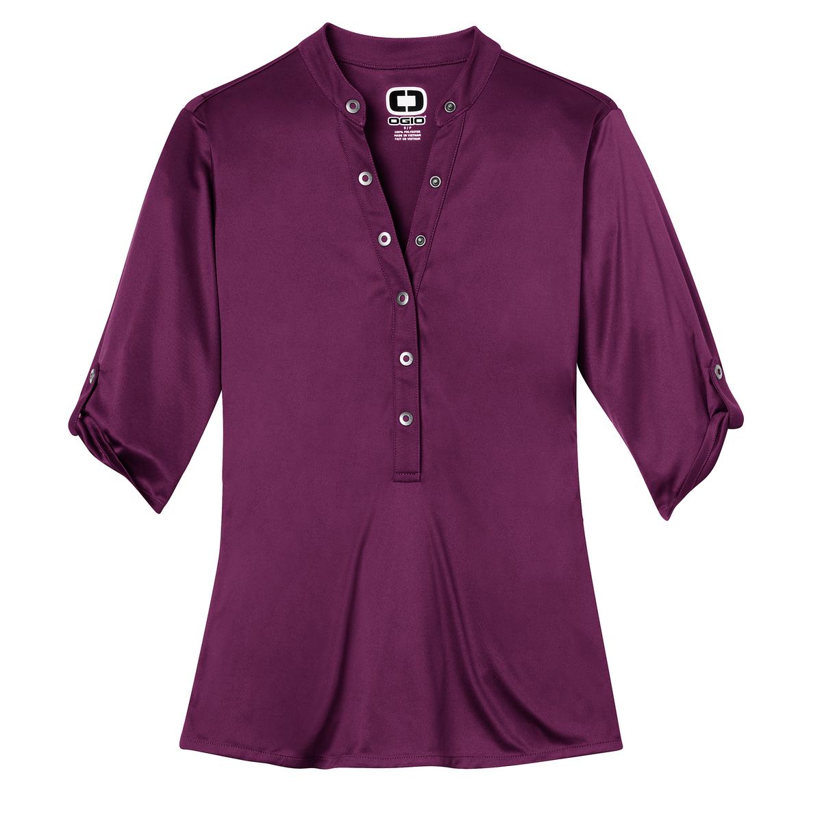 Front View of Purple Luxe OGIO - Crush Henley. LOG111 plain