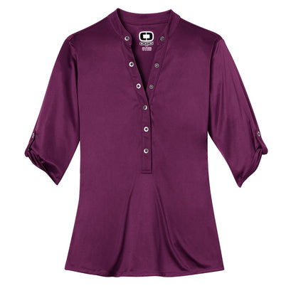 Front View of Purple Luxe OGIO - Crush Henley. LOG111 plain