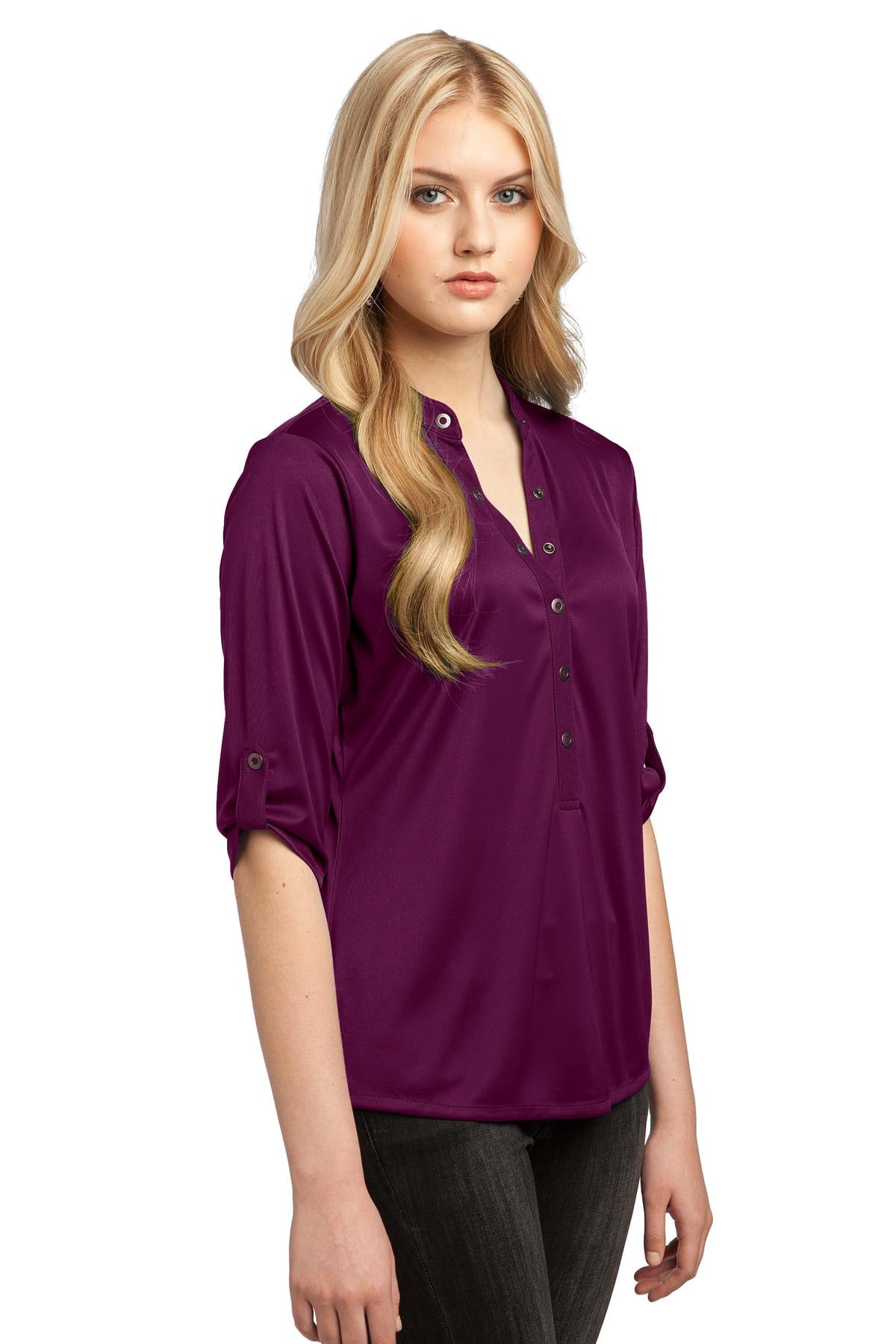 Front View of Purple Luxe OGIO - Crush Henley. LOG111 plain