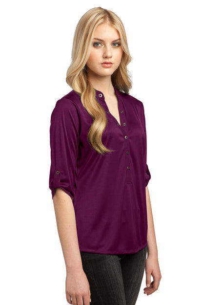 Front View of Purple Luxe OGIO - Crush Henley. LOG111 plain