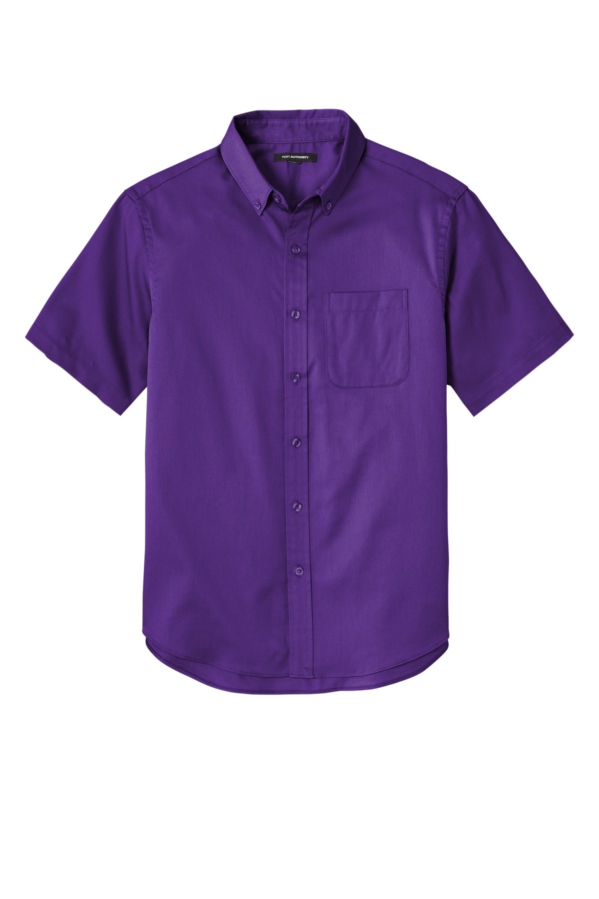 Front View of Purple Port Authority Short Sleeve SuperPro React Twill Shirt. W809 plain