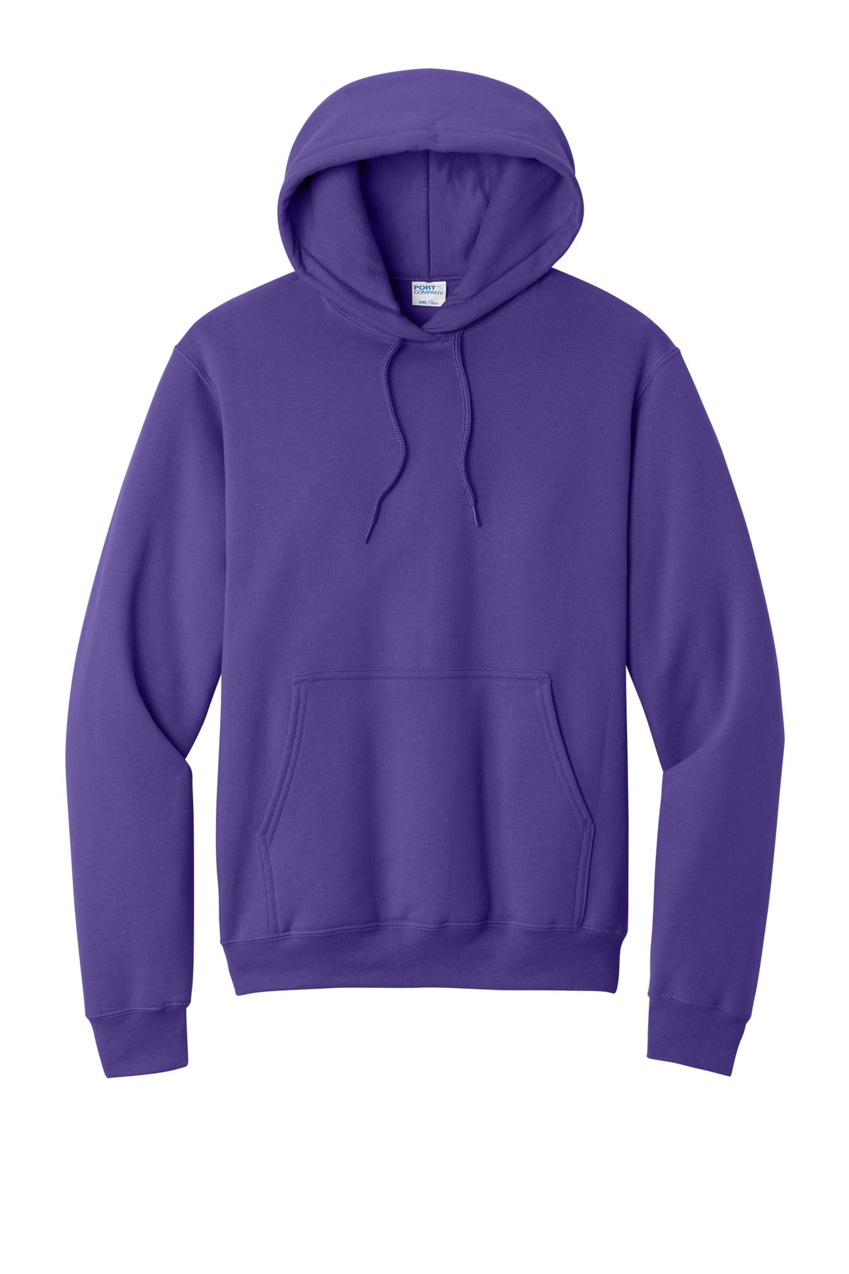 Front View of Purple Port & Co Core Fleece Pullover Hooded Sweatshirt. PC78H plain
