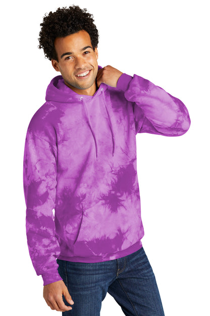 Front View of Purple Port & Co Crystal Tie-Dye Pullover Hoodie PC144 plain