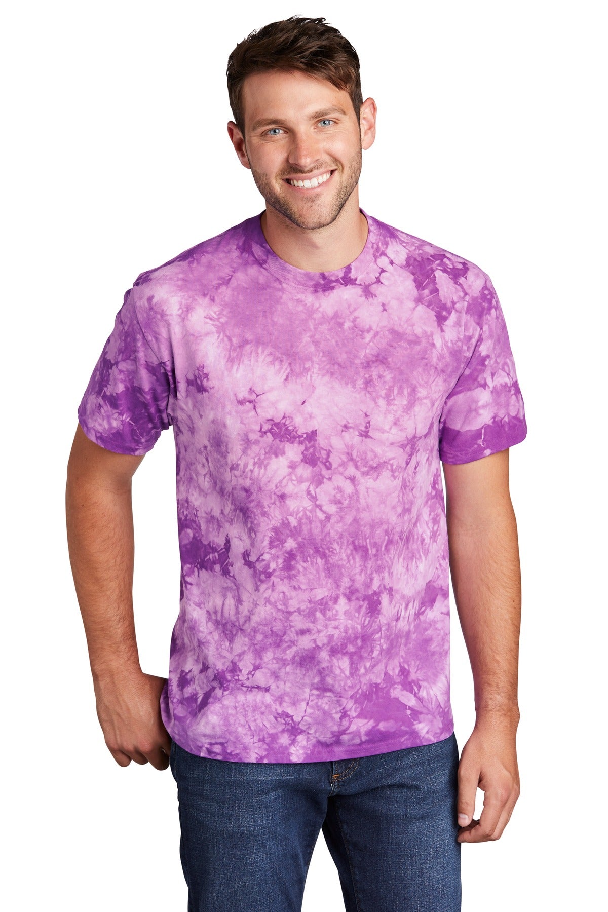Front View of Purple Port & Co Crystal Tie-Dye Tee PC145 plain