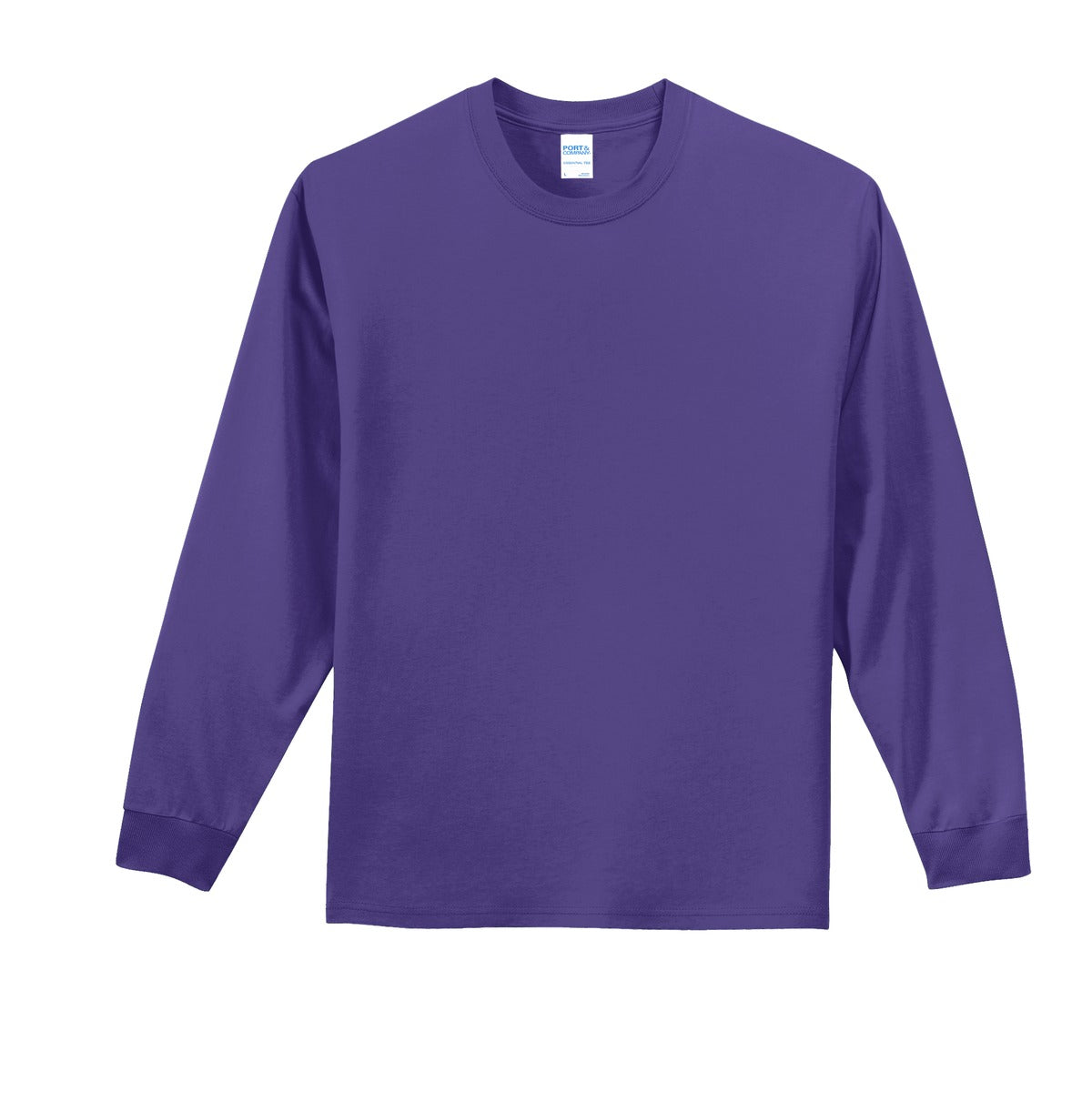 Front View of Purple Port & Co Long Sleeve Essential Tee. PC61LS plain