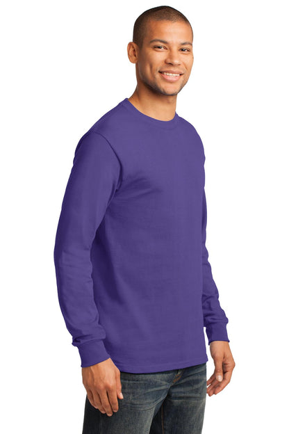 Front View of Purple Port & Co Long Sleeve Essential Tee. PC61LS plain