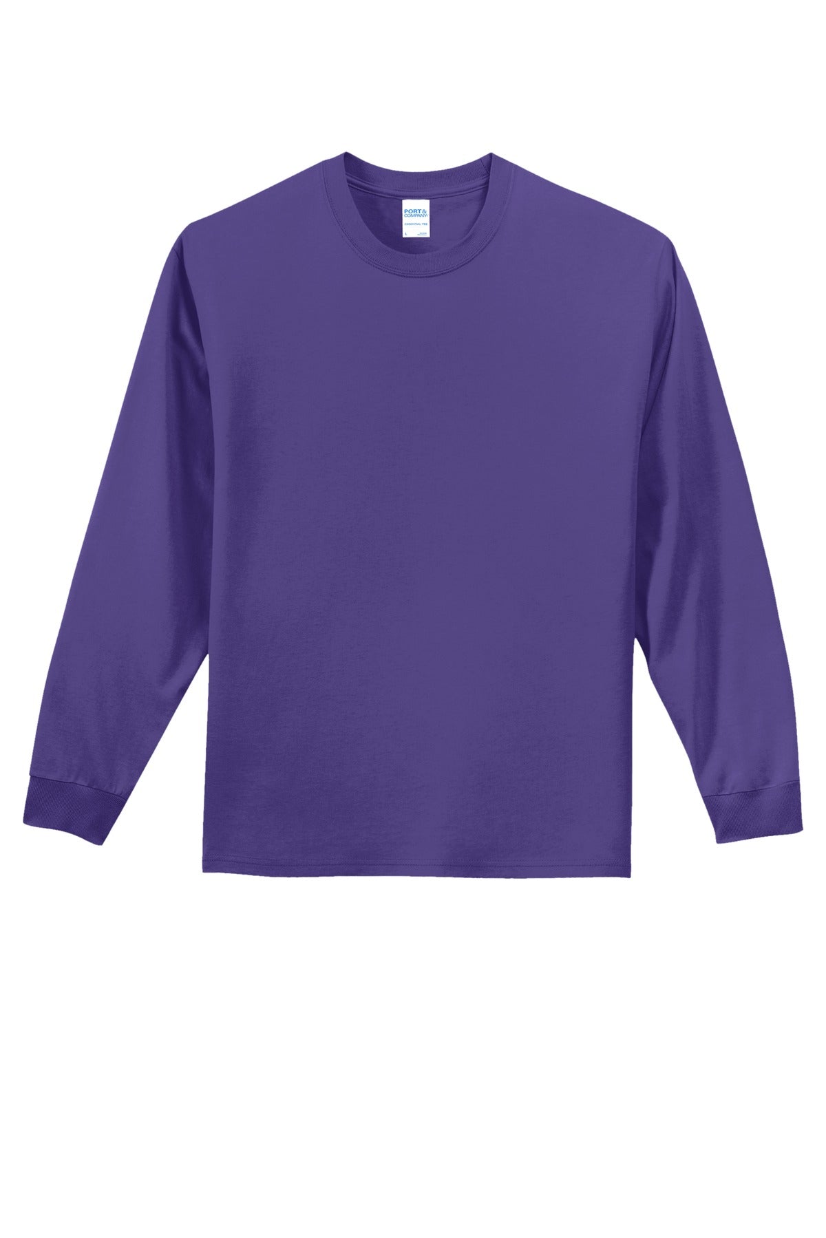 Front View of Purple Port & Co Long Sleeve Essential Tee. PC61LS plain