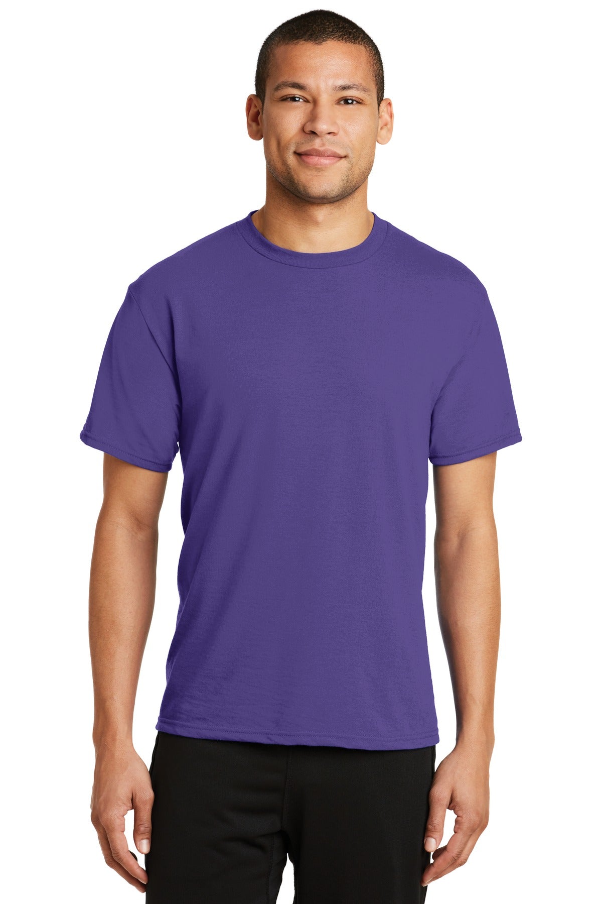 Front View of Purple Port & Co Performance Blend Tee. PC381 plain