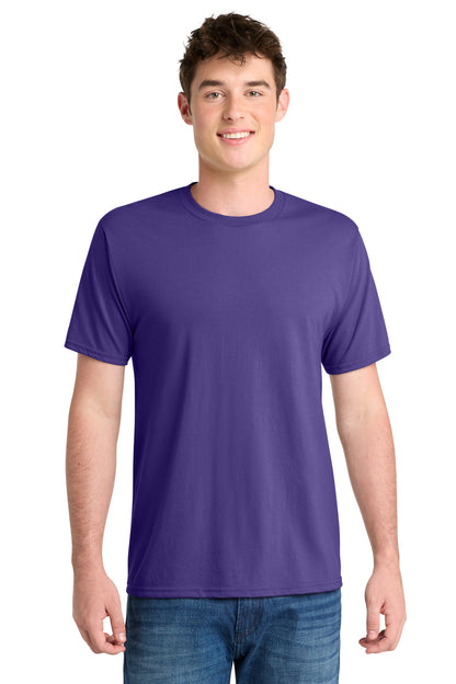 Front View of Purple Port & Co Performance Blend Tee. PC381 plain