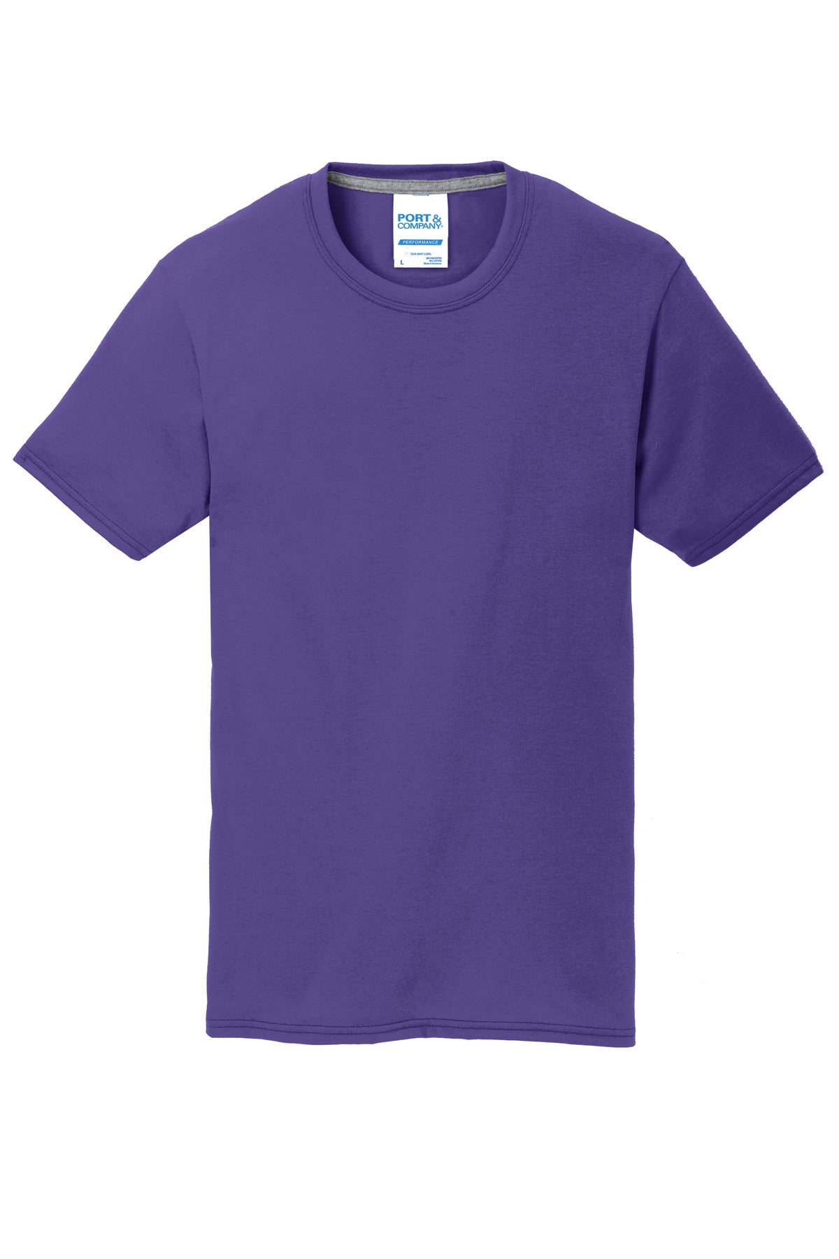 Front View of Purple Port & Co Performance Blend Tee. PC381 plain
