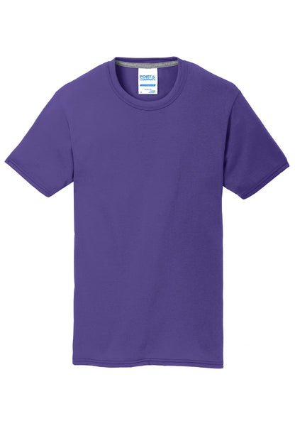 Front View of Purple Port & Co Performance Blend Tee. PC381 plain