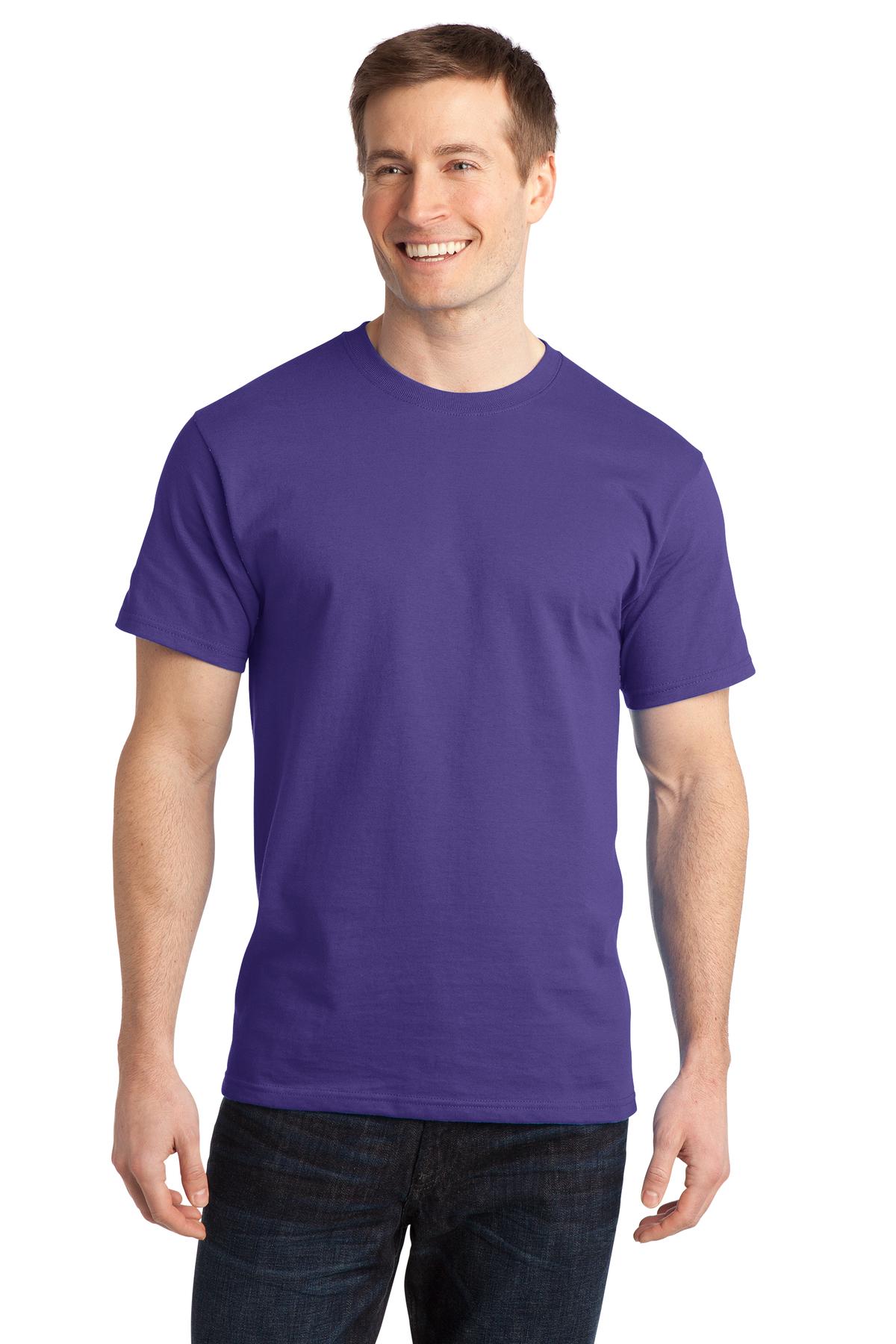 Front View of Purple Port & Co Ring Spun Cotton Tee. PC150 plain