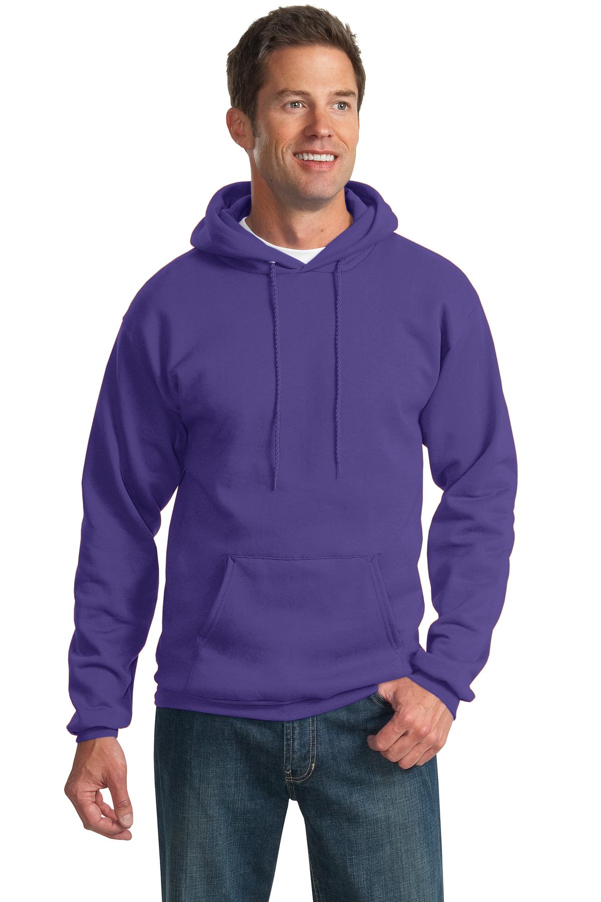 Front View of Purple Port & Co Tall Essential Fleece Pullover Hooded Sweatshirt. PC90HT plain