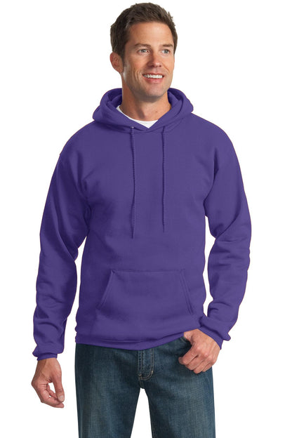 Front View of Purple Port & Co Tall Essential Fleece Pullover Hooded Sweatshirt. PC90HT plain