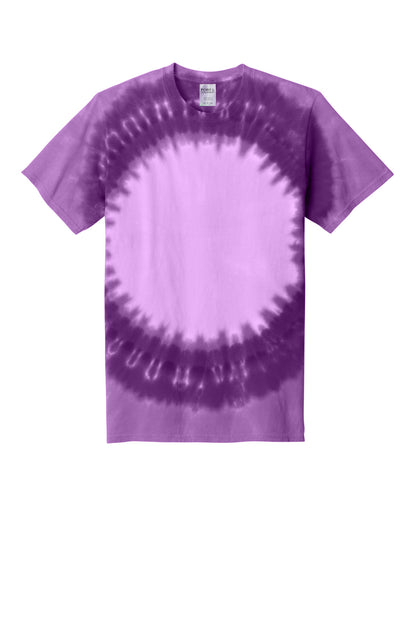 Front View of Purple Port & Co Window Tie-Dye Tee. PC149 plain