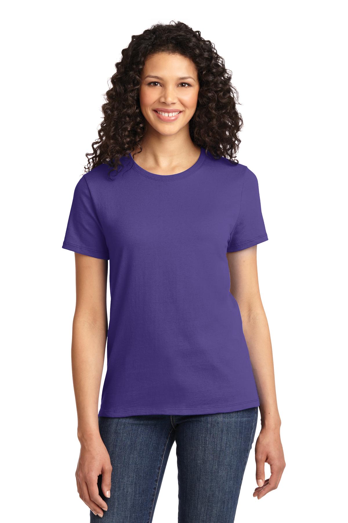 Front View of Purple Port & Co Women's Essential Tee. LPC61 plain