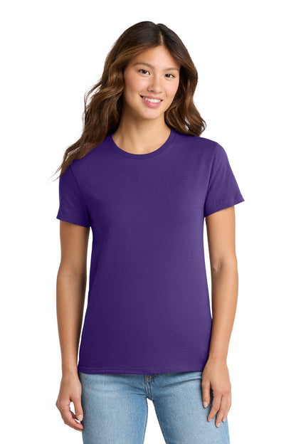Front View of Purple Port & Co Women's Essential Tee. LPC61 plain