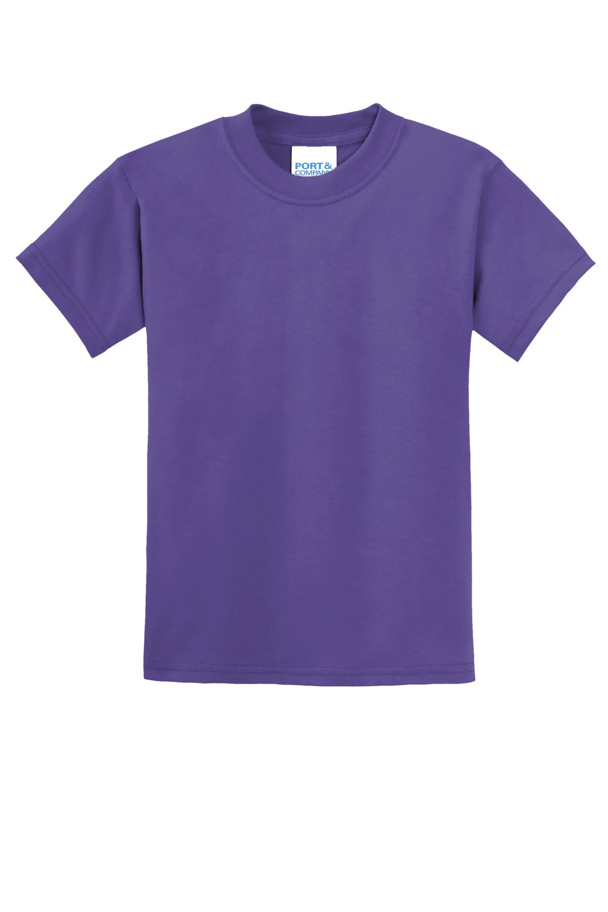 Front View of Purple Port & Co Youth Core Blend Tee. PC55Y plain