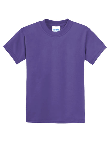 Front View of Purple Port & Co Youth Core Blend Tee. PC55Y plain
