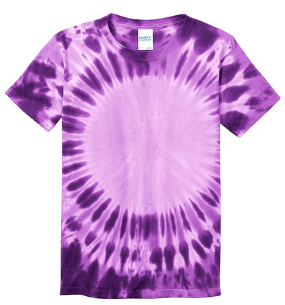 Front View of Purple Port & Co Youth Window Tie-Dye Tee. PC149Y plain