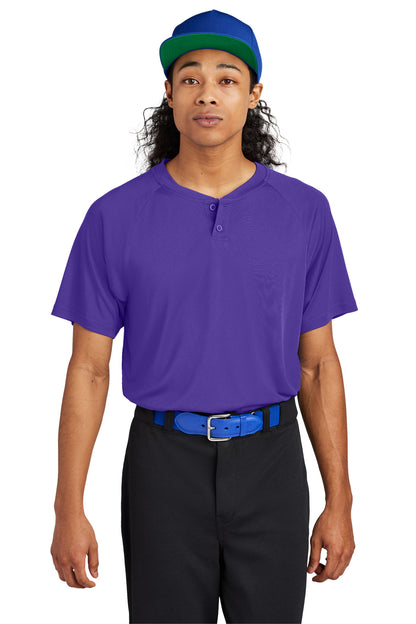 Front View of Purple Sport-Tek PosiCharge Competitor 2-Button Henley ST359 plain
