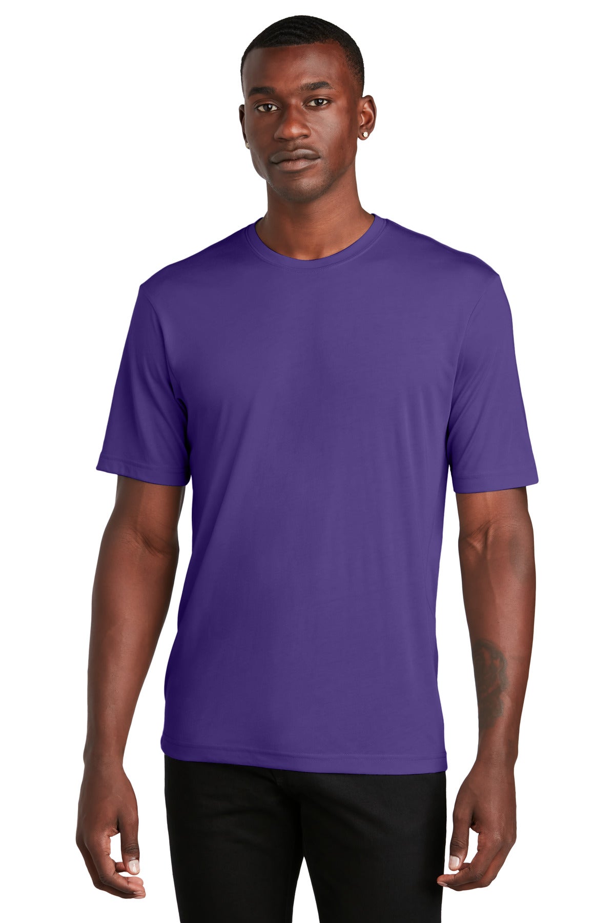 Front View of Purple Sport-Tek PosiCharge Competitor Cotton Touch Tee. ST450 plain