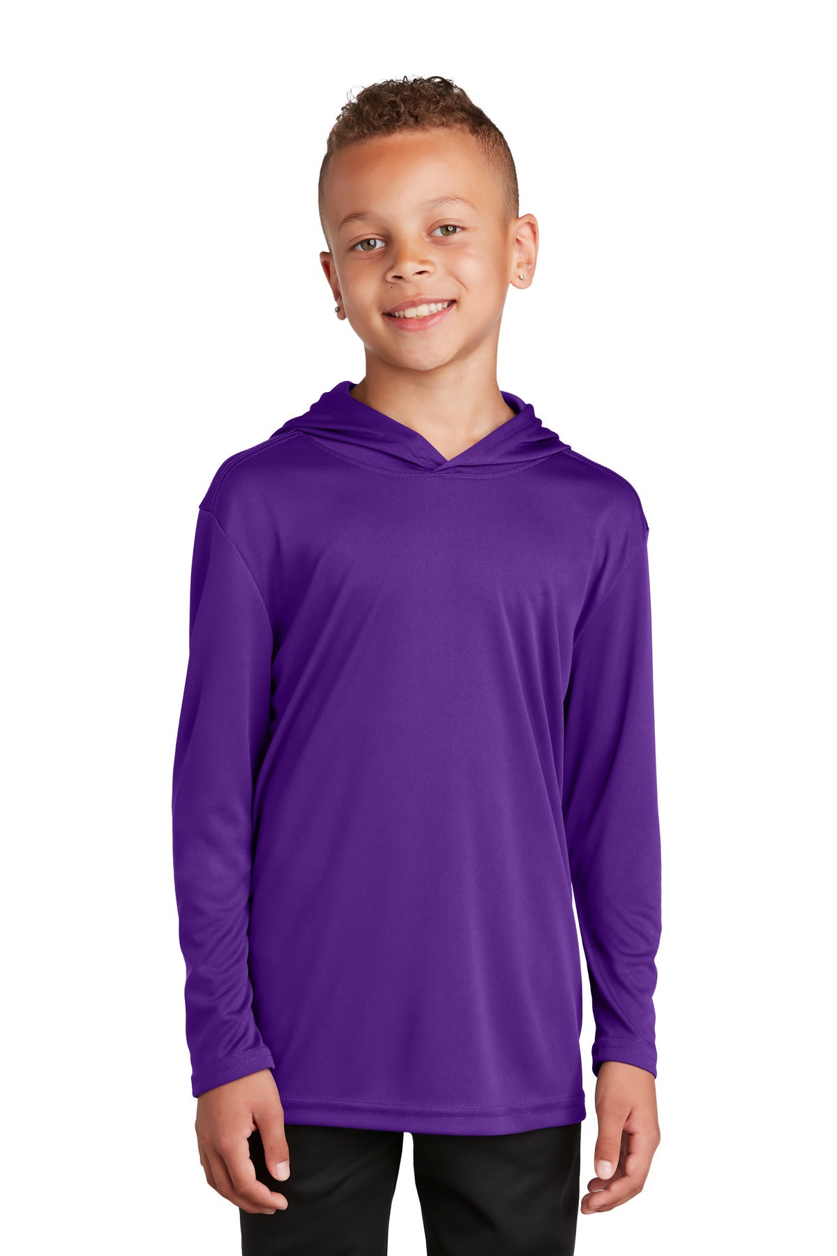 Front View of Purple Sport-Tek Youth PosiCharge Competitor Hooded Pullover. YST358 plain