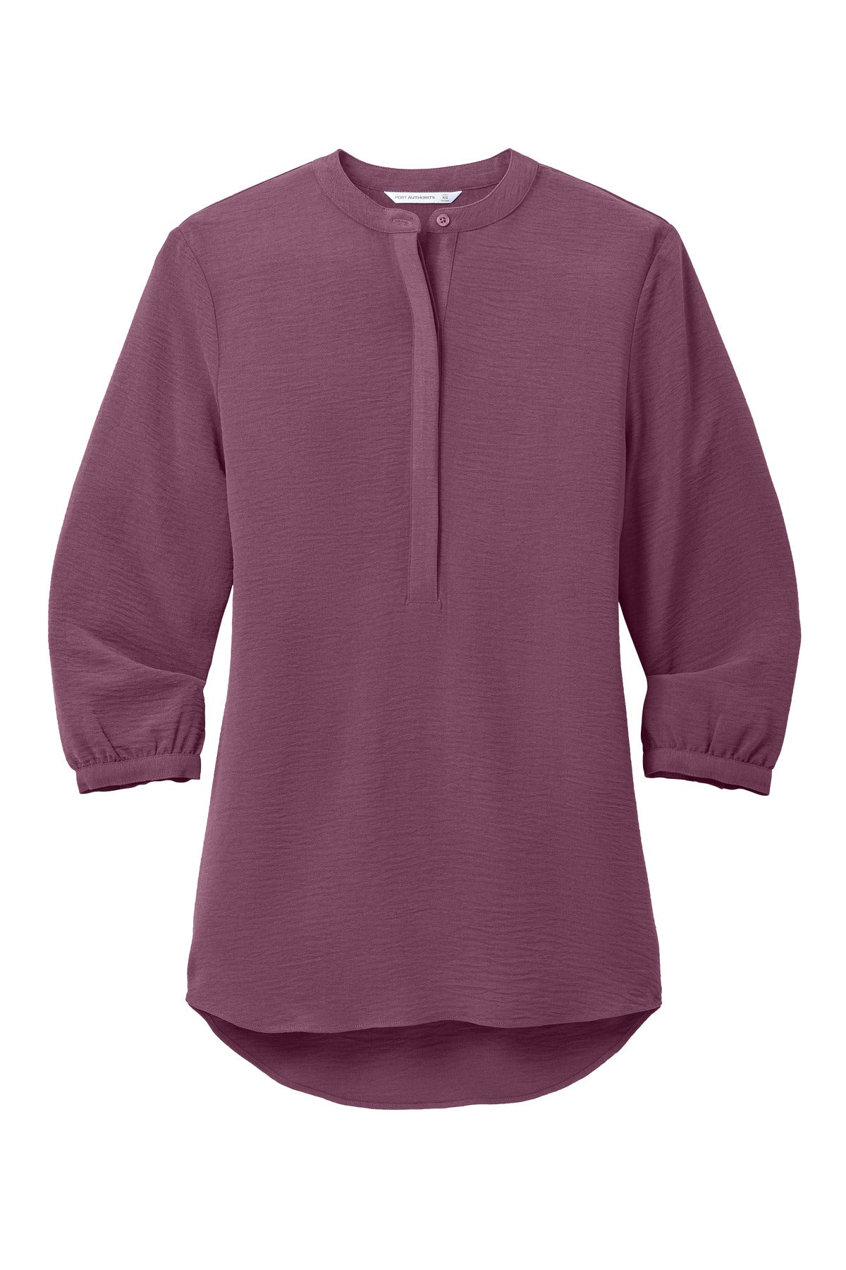 Front View of PurpleMist Port Authority Women's 3/4-Sleeve Textured Crepe Tunic LW713 plain