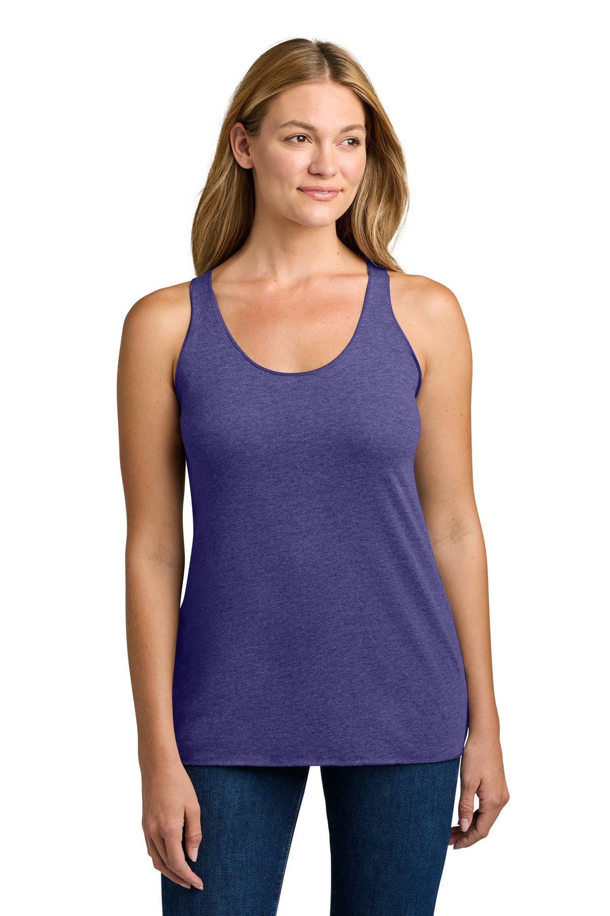 Front View of PurpleRush Next Level Apparel Women's Tri-Blend Racerback Tank. NL6733 plain
