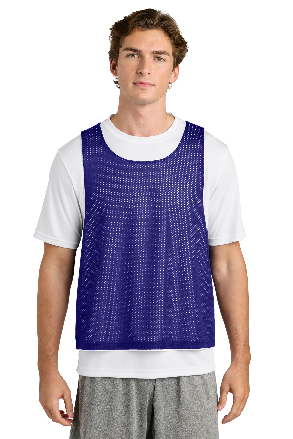 Front View of Purple/Wh Sport-Tek Lacrosse Reversible Pinnie ST512 plain