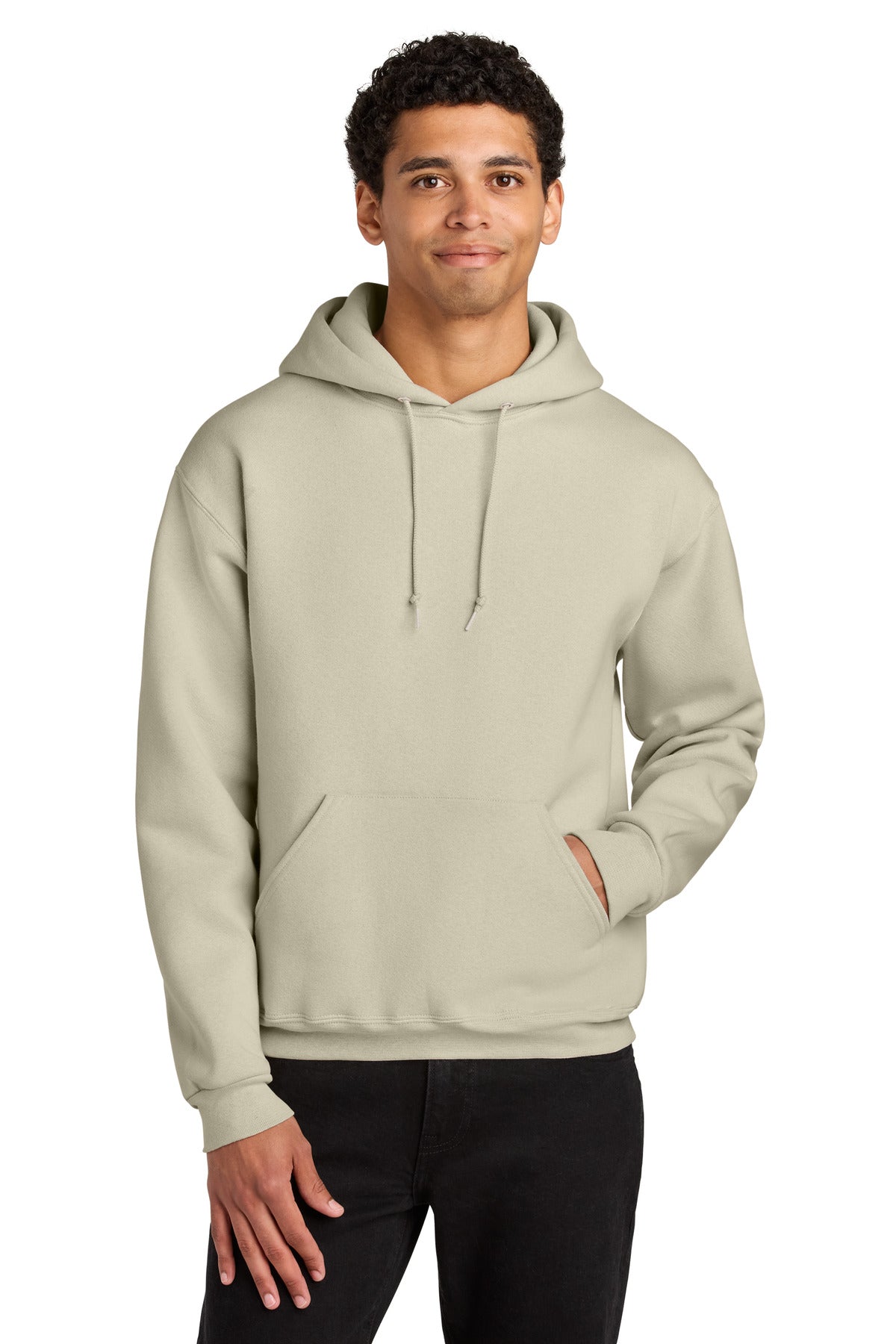 Front View of Putty Jerzees Rugged Unisex Hooded Sweatshirt H12M plain