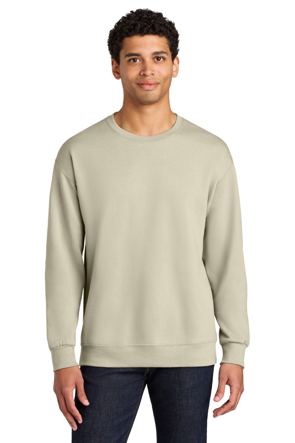 Front View of Putty Jerzees Ultimate Unisex CVC Ring Spun Crewneck Sweatshirt IC48M plain