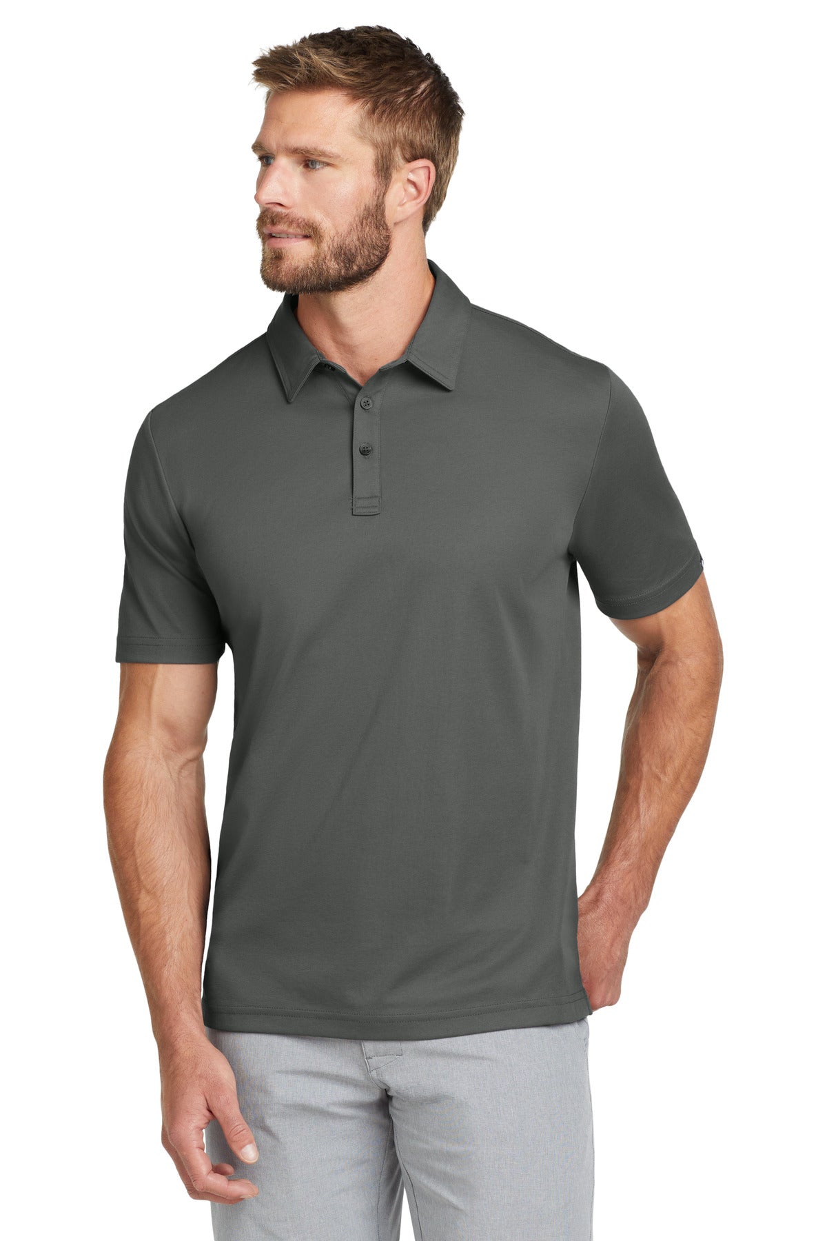 Front View of QuiShaGrey TravisMathew Oceanside Solid Polo. TM1MU411 plain