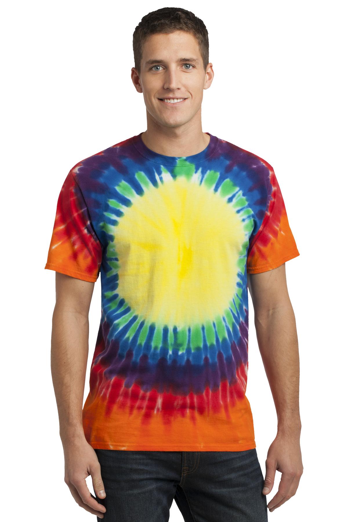 Front View of Rainbow Port & Co Window Tie-Dye Tee. PC149 plain
