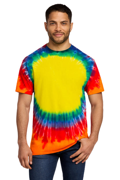 Front View of Rainbow Port & Co Window Tie-Dye Tee. PC149 plain