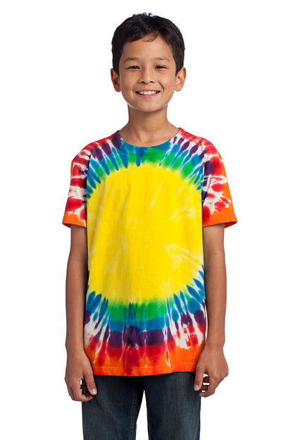 Front View of Rainbow Port & Co Youth Window Tie-Dye Tee. PC149Y plain