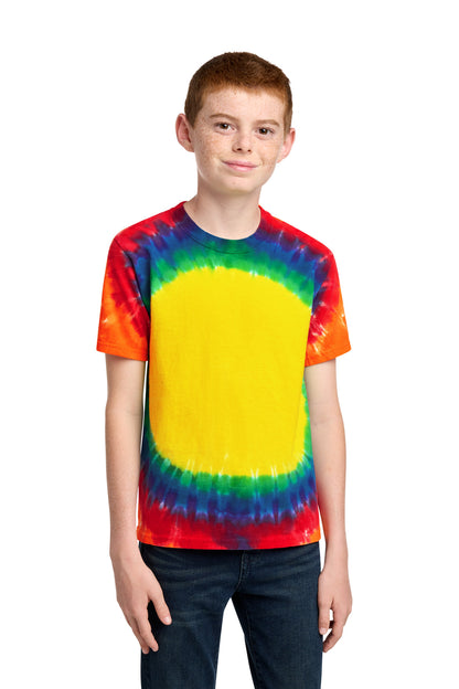 Front View of Rainbow Port & Co Youth Window Tie-Dye Tee. PC149Y plain