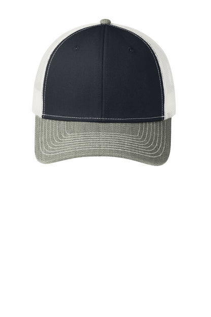 Front View of RcN/HtGy/W Port Authority Snapback Trucker Cap. C402 plain