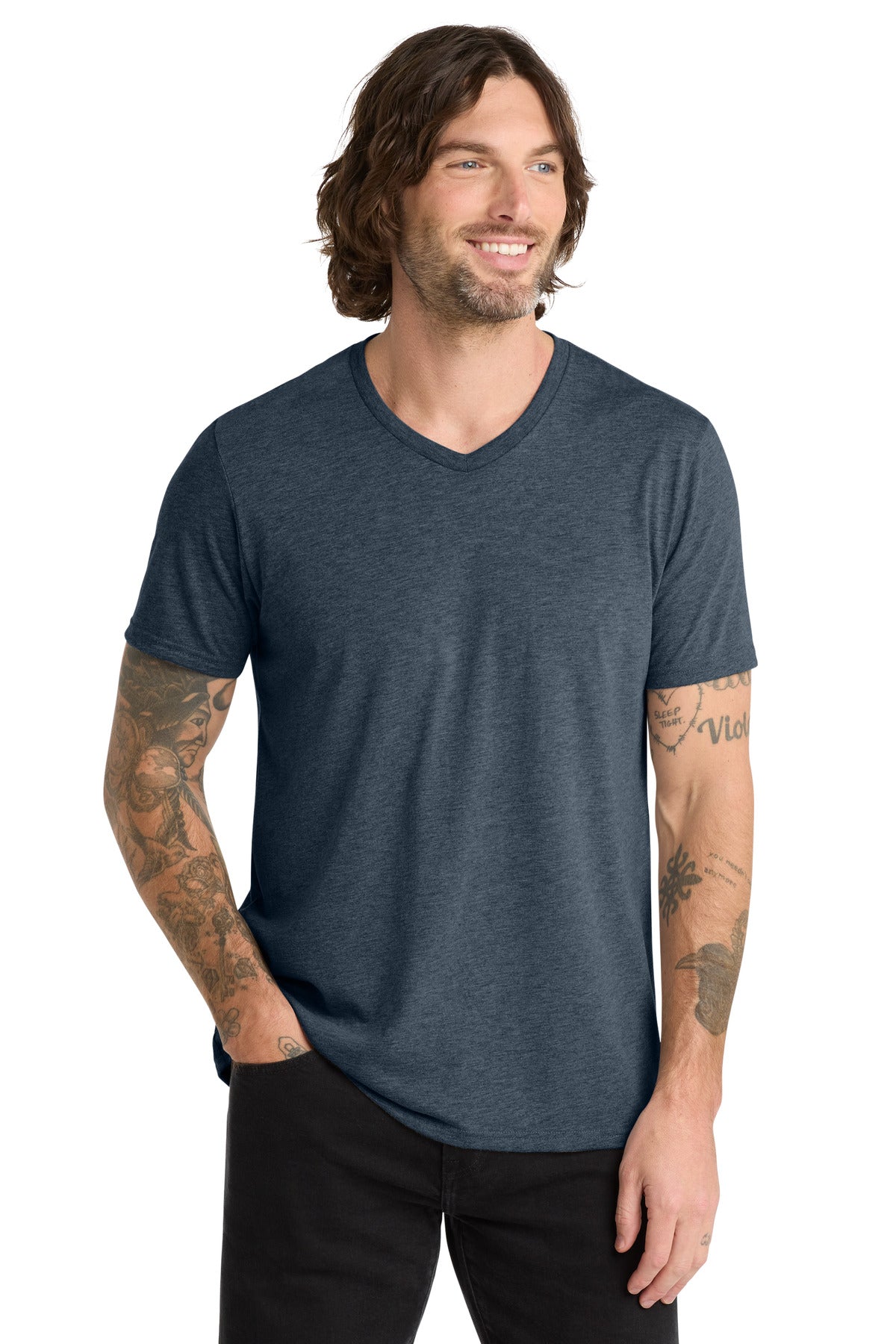 Front View of Rebel Blue Allmade Unisex Tri-Blend V-Neck Tee AL2014 plain