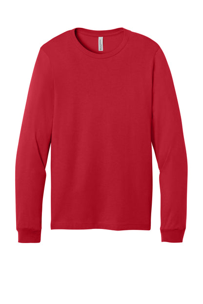 Front View of Red BELLA+CANVAS Unisex Jersey Long Sleeve Tee. BC3501 plain