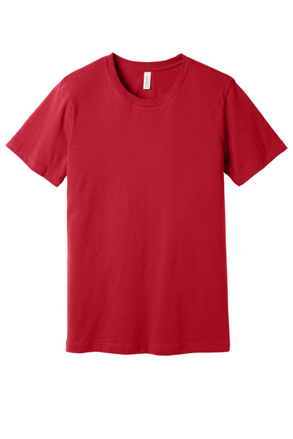 Front View of Red BELLA+CANVAS Unisex Jersey Short Sleeve Tee. BC3001 plain