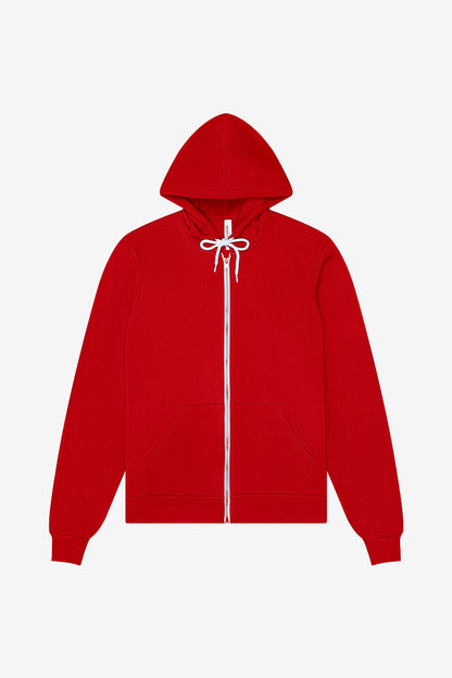 Front View of Red BELLA+CANVAS Unisex Sponge Fleece Full-Zip Hoodie. BC3739
