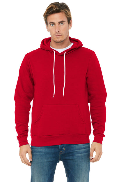Front View of Red BELLA+CANVAS Unisex Sponge Fleece Pullover Hoodie. BC3719 plain