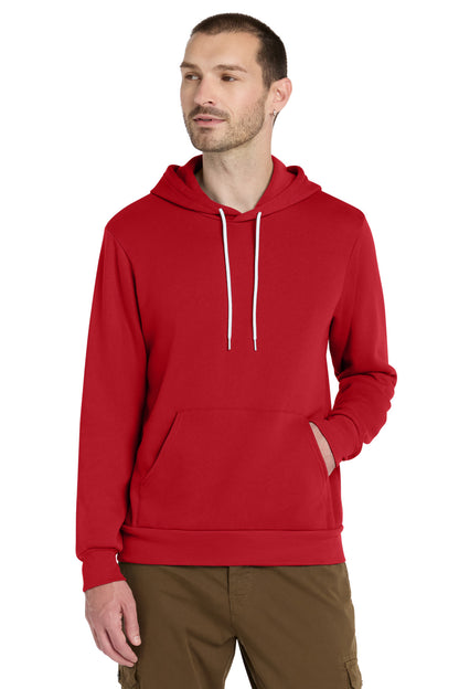 Front View of Red BELLA+CANVAS Unisex Sponge Fleece Pullover Hoodie. BC3719 plain
