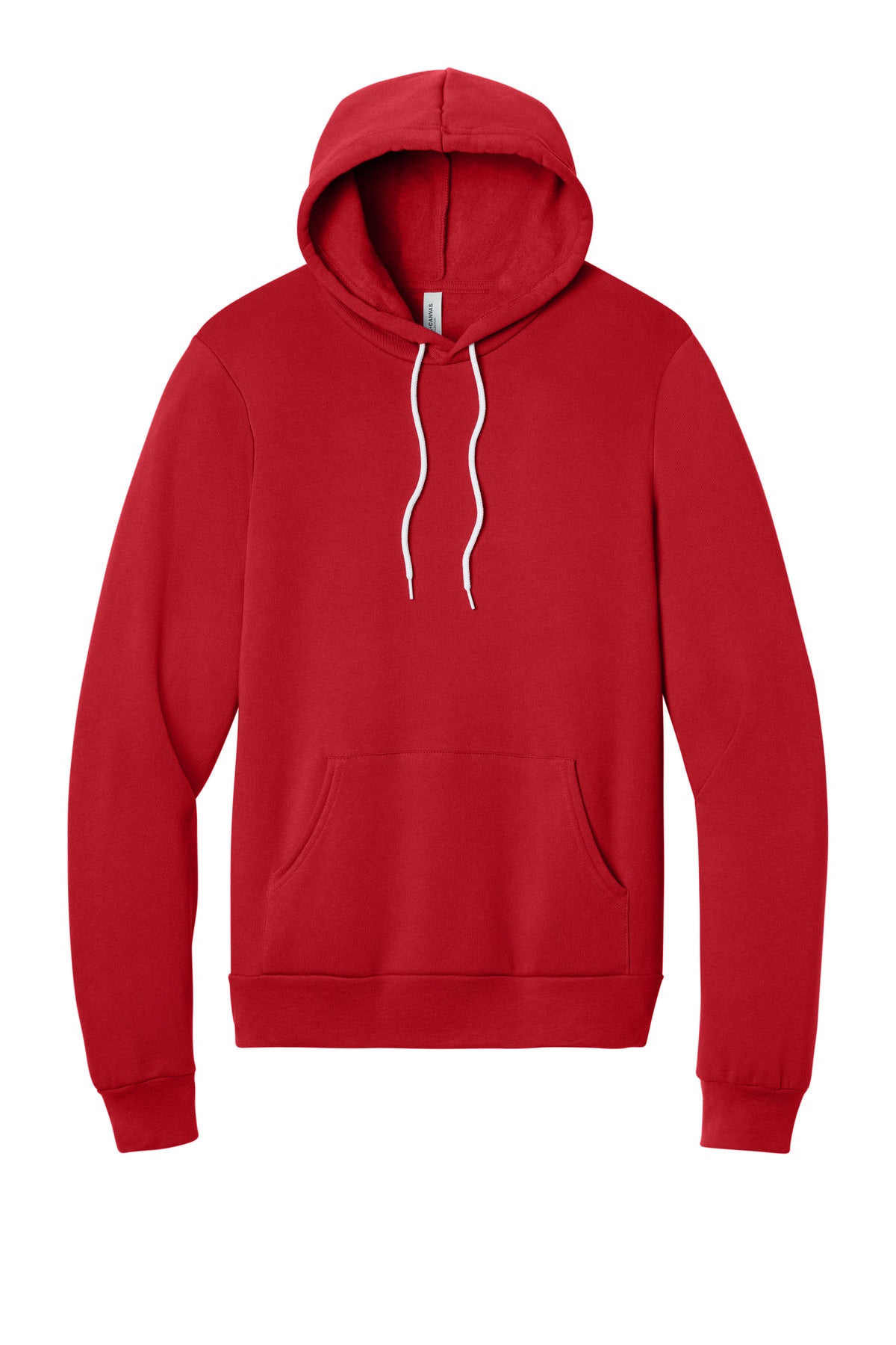 Front View of Red BELLA+CANVAS Unisex Sponge Fleece Pullover Hoodie. BC3719 plain