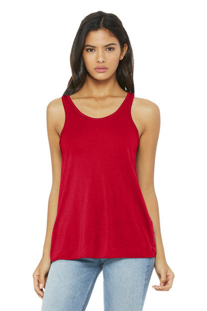 Front View of Red BELLA+CANVAS Women's Flowy Racerback Tank. BC8800 plain