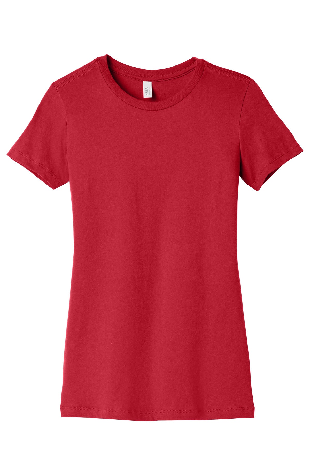 Front View of Red BELLA+CANVAS Women's Slim Fit Tee. BC6004 plain