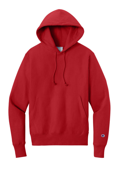 Front View of Red Champion Reverse Weave Hooded Sweatshirt S101 plain