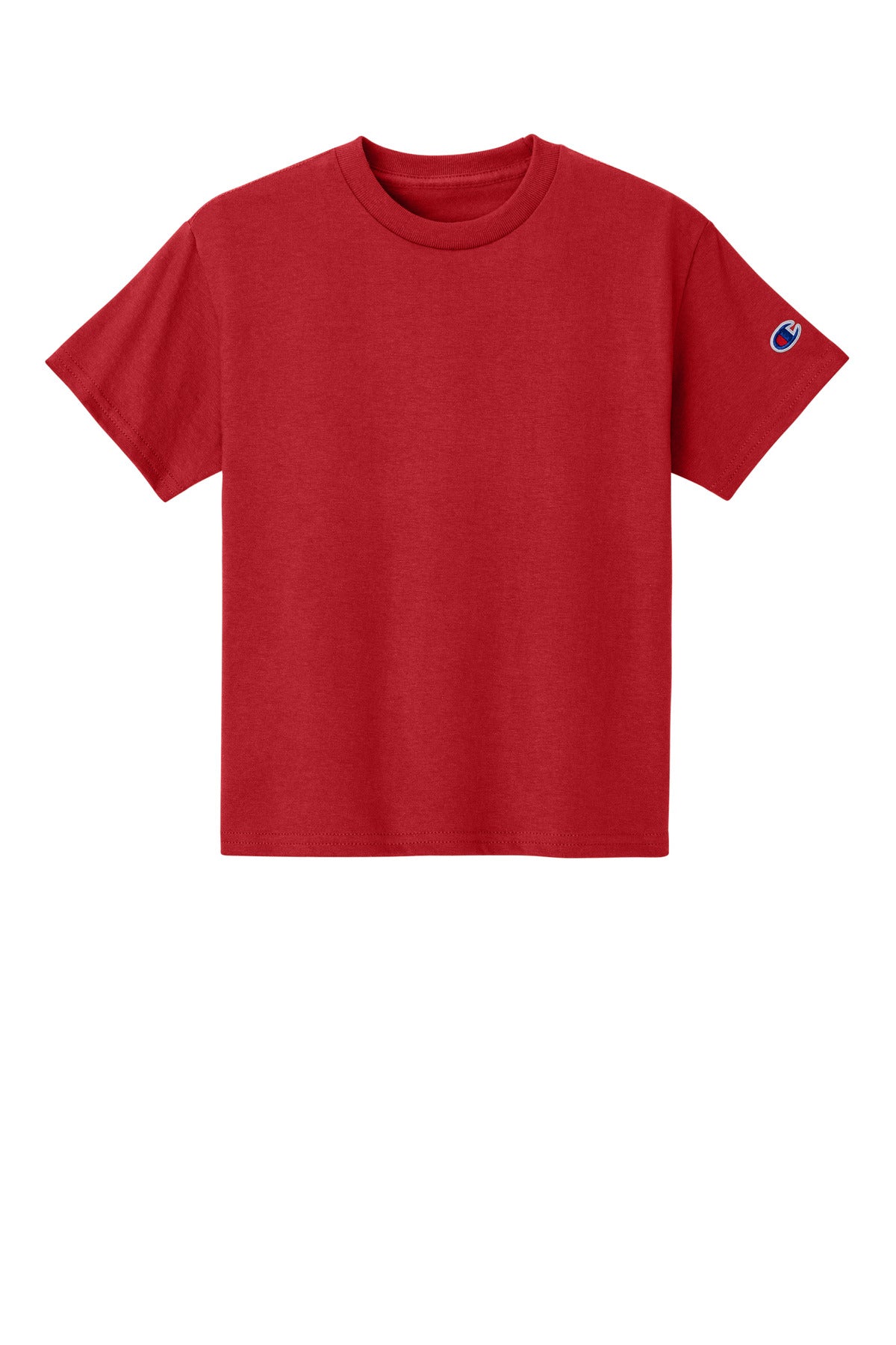 Front View of Red Champion Youth Jersey Short Sleeve Tee CH1081 plain